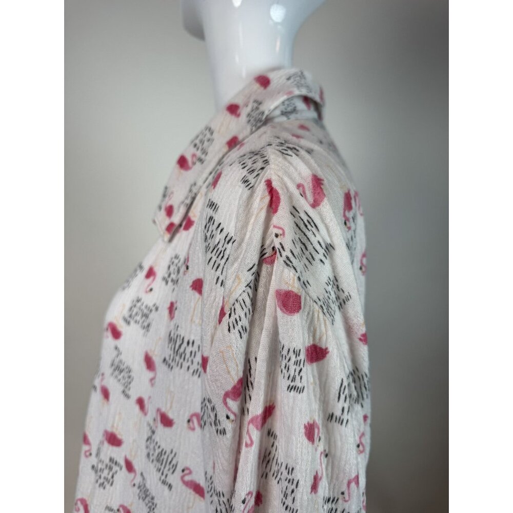 Flamingo Print Button-Up Nightshirt By I. Appel XL Polyester/Spandex Blend Made - Picture 16 of 16
